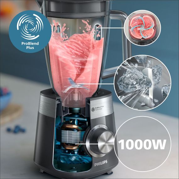 Блендер Philips стаціонарний Series 5000, 1000Вт, чаша-2000мл, сірий (HR3020/20) | Зображення 2