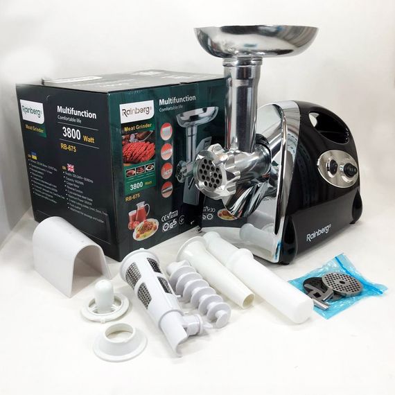 Мясорубка металлическая Rainberg RB-675 3800W, Мясорубка с UF-397 металлическим редуктором | Зображення 1