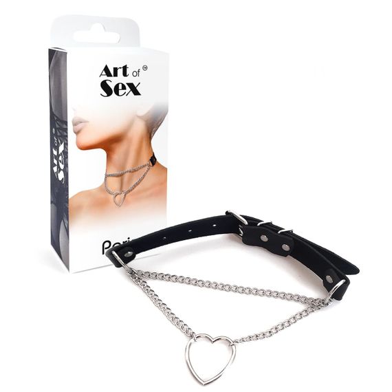 Чокер на шию Серце Art of Sex - Paris, з натуральної шкіри, колір Чорний | Зображення 4