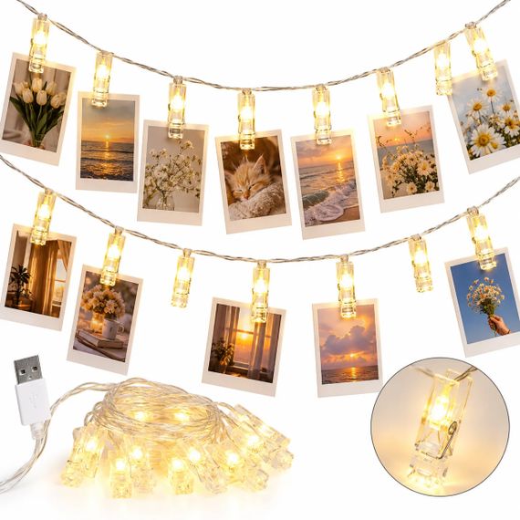 Гірлянда з прищіпками LU999 4,5 м 20 LED • Світлодіодна фотогірлянда LU999 USB з теплим білим світлом для фото та інтер'єру