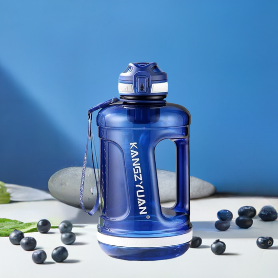 Эко-бутылка KANGZYUAN 1500 мл (1.5 л) - Синяя Tritan BPA-free, ударопрочная, спортивная с ручкой и ремешком | Зображення 8