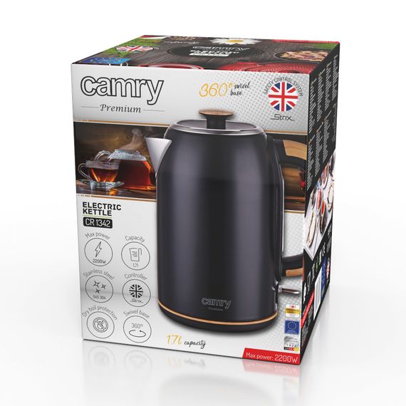 Електрочайник з нержавіючої сталі Camry CR 1342 чорний 1,7 л, 2200 Вт | Зображення 8