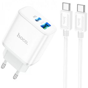 СЗУ Hoco C105A Stage PD20W+QC3.0 (1USB-A/1C) + кабель Type-C to Type-C White