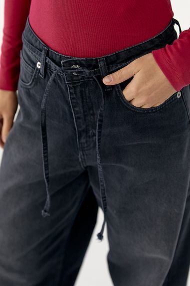 Однотонні чорні джинси  Palazzo із зав'язками на поясі - чорний цвет, 38р (є розміри) | Зображення 3