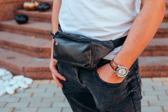 Чоловіча шкіряна сумка-бананка на пояс чорна TidinBag - 16431 | Зображення 7