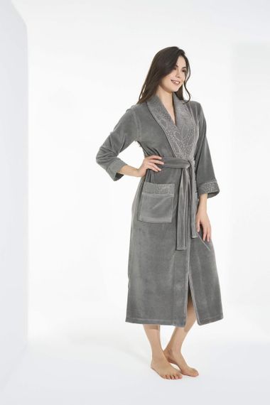 Жіночий велюровий халат Nusa 0503 хаки M | Зображення 3