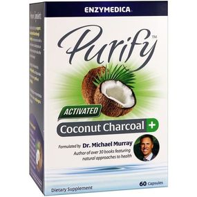 Покращення роботи кішківника Enzymedica Purify, Activated Coconut Charcoal+ 60 Caps ENZ-10065