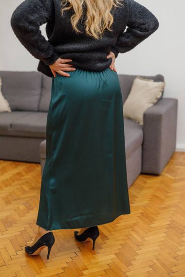 Женская шелковая юбка миди больших размеров BR250 цвет зеленый, размер 56/58 | Зображення 2