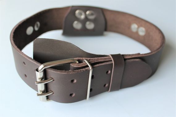 Кожаный ошейник ручной работы "Lockdog" с ручкой коричневый | Зображення 1