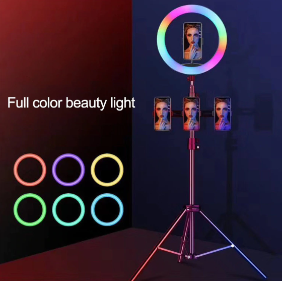 Кольцевая лампа цветная светодиодная RGB 38 см LED MJ38 с пультом для селфи, блогеров, фото | Зображення 5