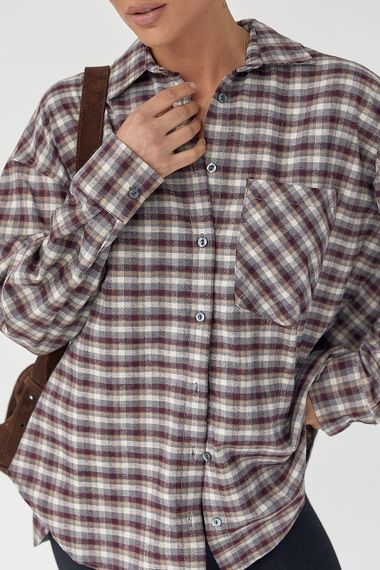 Сорочка в дрібну клітинку з накладною кишенею - бордо цвет, M (є розміри) | Зображення 3