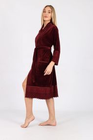 Жіночий халат Nusa 0535 велюровий з мереживом бордовий L/XL