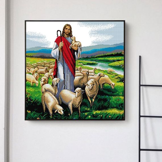 Набір для вишивання за нанесеною на канву схемою "Jesus Shepherd 6". AIDA 14CT printed 55*55 см | Зображення 8