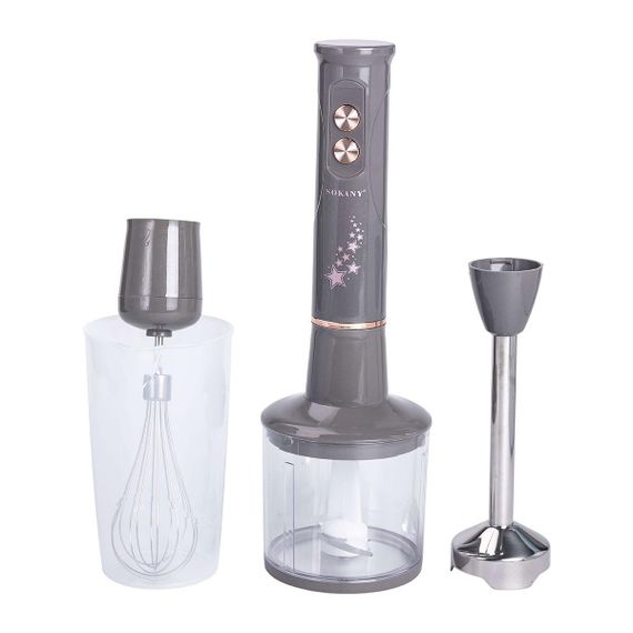 Блендер ручной погружной с насадками 4 в 1 600 Вт  2 чаши и венчик Серый Sokany | Зображення 2