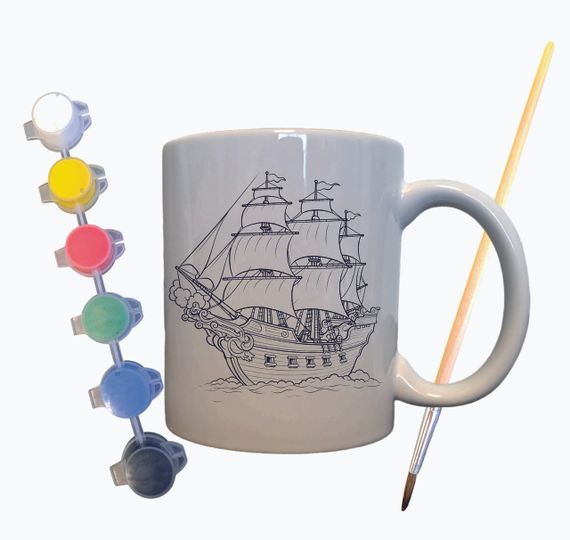 Набор для творчества кружка раскраска "Корабль" 330 мл белая