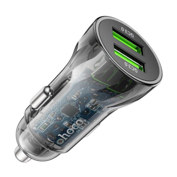 Автомобільний зарядний пристрій Hoco Z47 Transparent Discovery Edition 18W Black with AM/MicroB (6931474782236) | Зображення 2