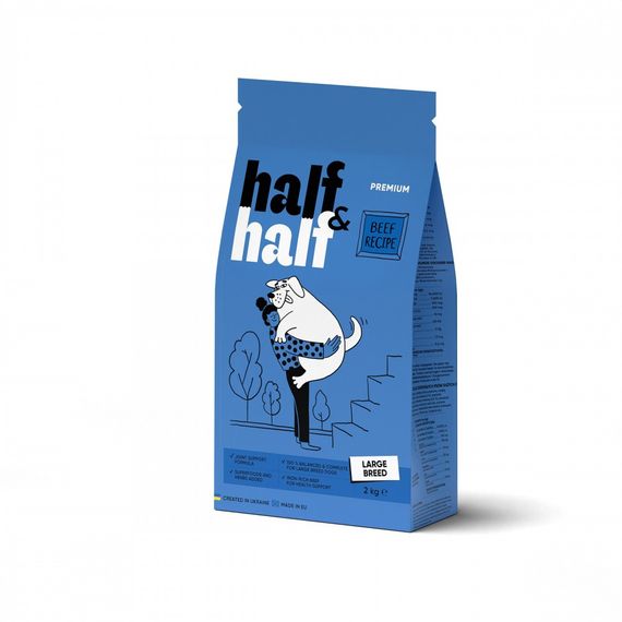 Корм сухий HalfHalf для дорослих собак великих порід із яловичиною 2 кг