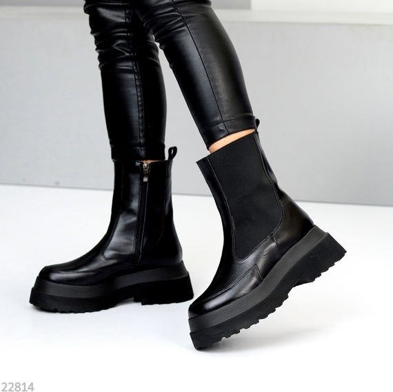 Ефектні шкіряні черевики челсі на потовщеній підошві сезон зима | Зображення 6