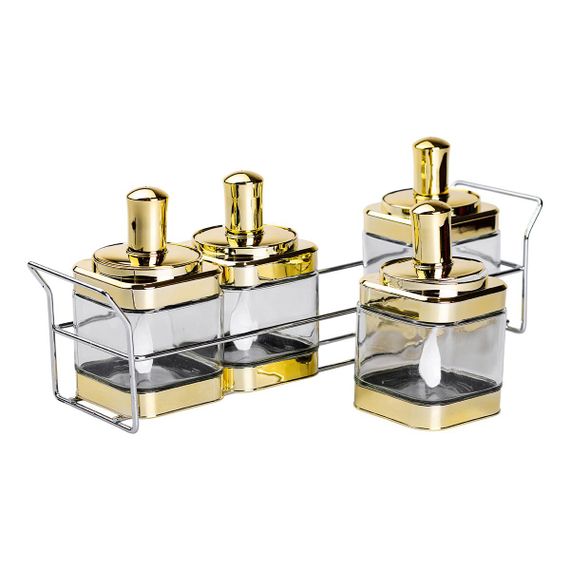 Набір банок для сипучих продуктів 4 штуки 350 мл скляні на металевій підставці HP-1336 | Зображення 3