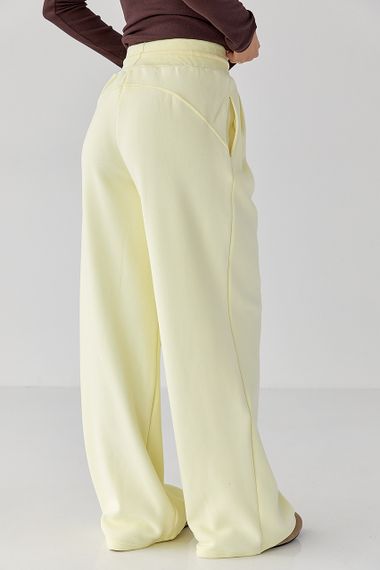 Теплі однотонні спортивні штани зі складками - лимонний цвет, XL (є розміри) | Зображення 1