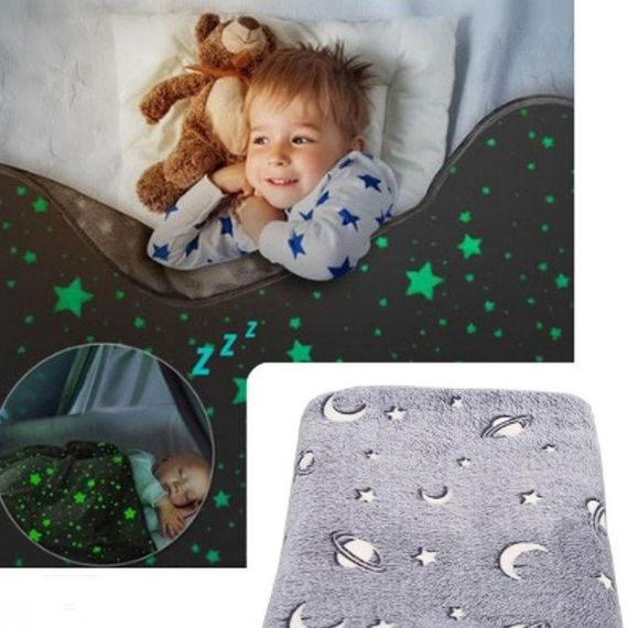 Светящийся в темноте плед плюшевое покрывало Blanket kids Magic Star 150х100 см флисовое одеяло. Цвет: серый | Зображення 5