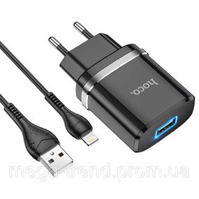 Адаптер мережевий Hoco Lightning Cable Ardent charger set N1 |1USB, 2.4A, 12W| (Safety Certified)