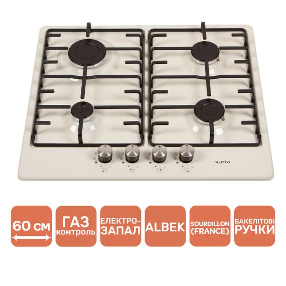 Газова поверхня VENTOLUX HG640-MA3 S (IVORY) бежева емаль | Зображення 1