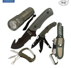 Туристичний набір ножів MFH Knife Set with LED , Olive