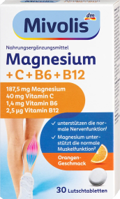Комплекс витаминов Миволиса Магний + С + В6 + В12 Mivolis Magnesium Vitamin C + B6 + B12 (ПАСТИЛКИ)