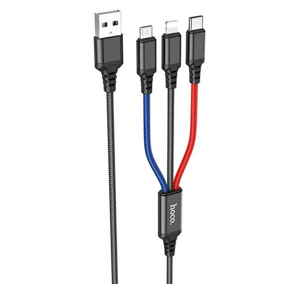 Кабель 3в1 Hoco X76 USB Micro/Lightning/Type-C 2A 1m