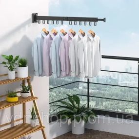 Вішалка настінна сушарка для одягу з алюмінієвого сплаву для балкона, 3 секції SKLM-2 ((101+23)*10*6.5)