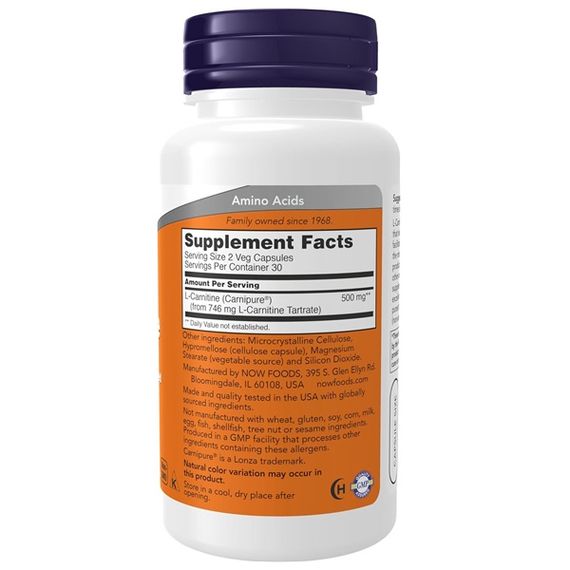 Карнитин NOW Foods L-Carnitine 250 mg 60 Caps | Зображення 1