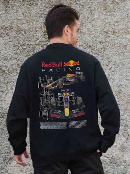 Утеплений оверсайз світшот на флісі з принтом Without Redbull Black