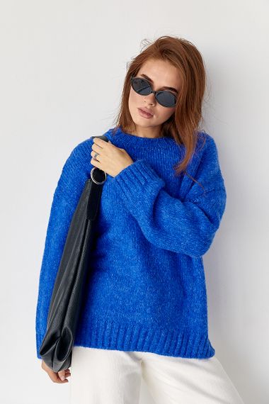В'язаний жіночий джемпер oversize - синій цвет, ONE SIZE (є розміри) | Зображення 4