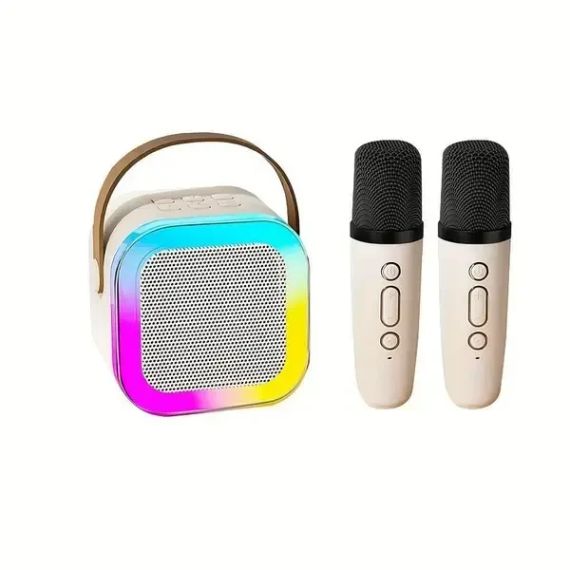 Мини-детское караоке K12 с 2 беспроводным микрофоном, портативная колонка с LED подсветкой | Зображення 1
