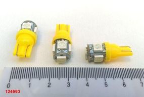 Лампа світлодіод б/ц 12V W5W T10 5SMD (50 х 50) жовта