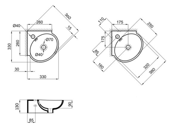 Раковина підвісна Qtap Leo N 380x360x130 мм, White, кутова, овальна, без донного клапана QT11115010WN | Зображення 1