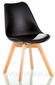 Стул Sedia black DSM Eames Style, черное пластикое сиденье с мягкой подушкой и деревянные буковые ножки
