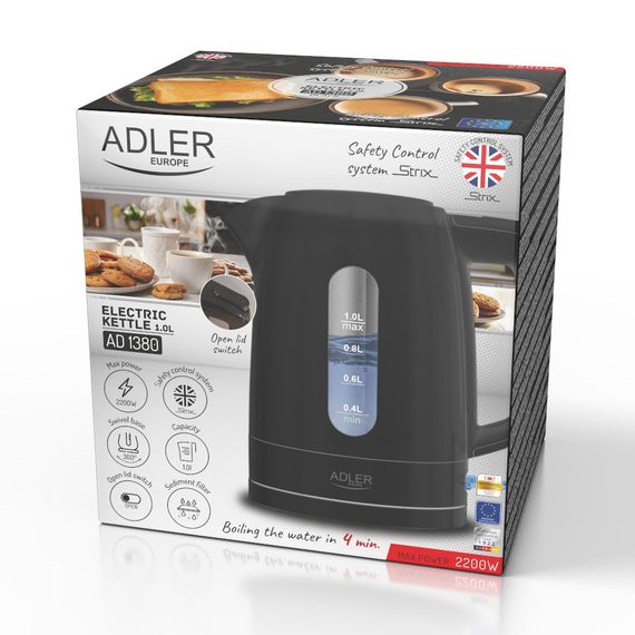 Електрочайник Adler AD 1380 чорний 1 л, 2200 Вт | Зображення 9