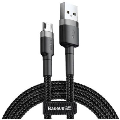 Дата кабель USB 2.0 AM to Micro 5P 0.5m Cafule 2.4A Black-Grey Baseus (CAMKLF-AG1)