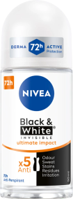 NIVEA Black & White Invisible Роликовий антиперспірант, 72 години, Ultimate Impact 50 мл