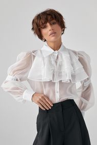 Прозора блуза з мереживними вставками - білий цвет, ONE SIZE (є розміри)