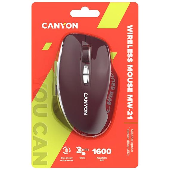 Мишка Canyon MW-21 Wireless Blue LED Burgundy (CNS-CMSW21BR) | Зображення 5