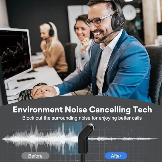 Бездротові навушники Eksa Telecom H6 з мікрофоном та шумозаглушенням (Black) | Зображення 3