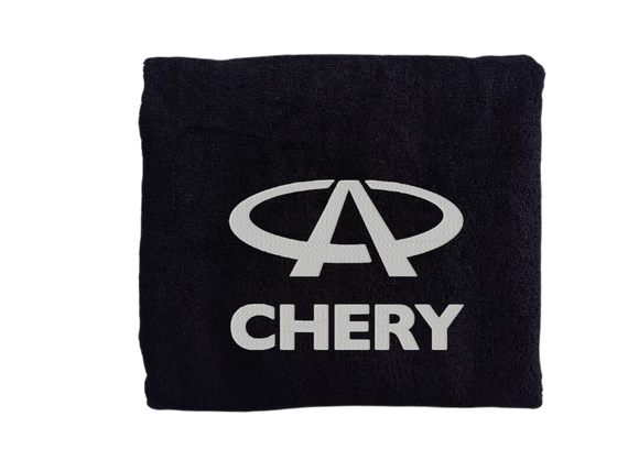 Полотенце с вышивкой махровое для лица 50*90 черный автомобилисту Чери Chery 00451