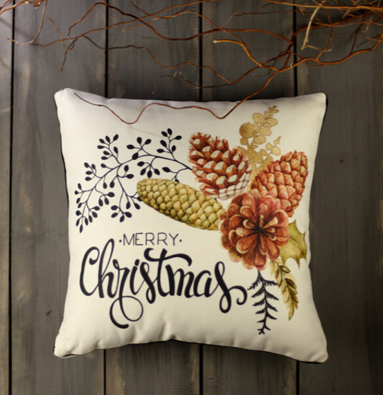 Подушка с мешковины Merry Christmas 45x45 см (45PHB_17NG020_WH)