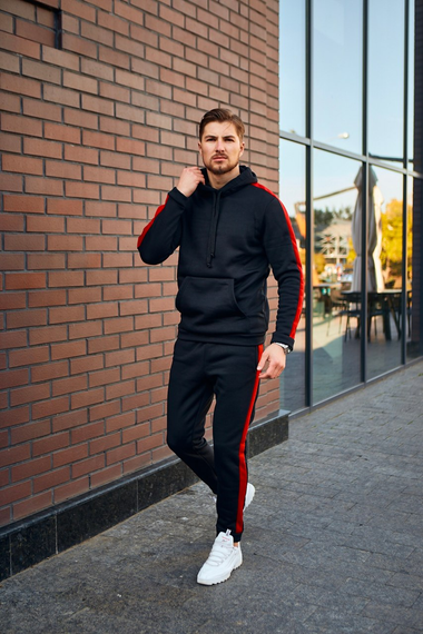 Костюм Лампас Зима черно-красный S M, Черно-красный