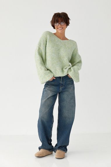 В’язаний жіночий джемпер з рукавами-ліхтариками - м'ятний цвет, ONE SIZE (є розміри) | Зображення 2