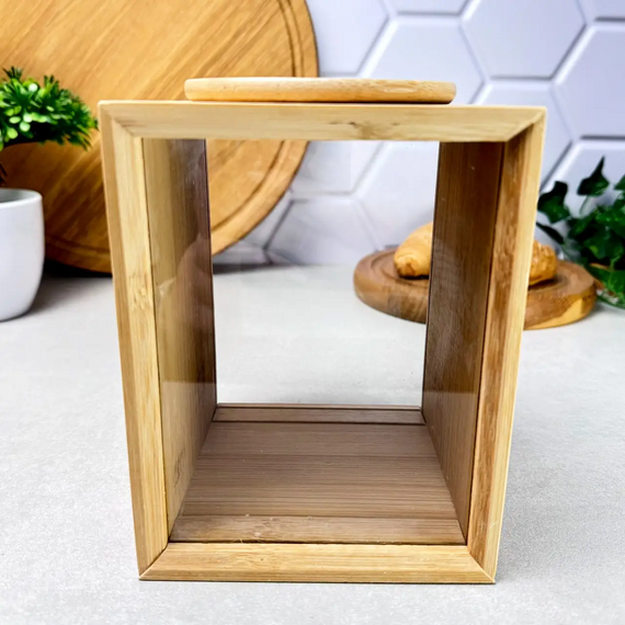 Банка бамбукова Bamboo M GK-5876 для зберігання сипучих продуктів зі скляними стінками 2 л Прозорий | Зображення 3