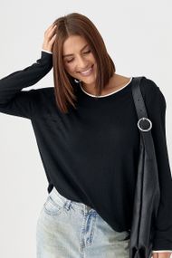 Напівпрозорий лонгслів з контрасною окантовкою - чорний цвет, ONE SIZE (є розміри)